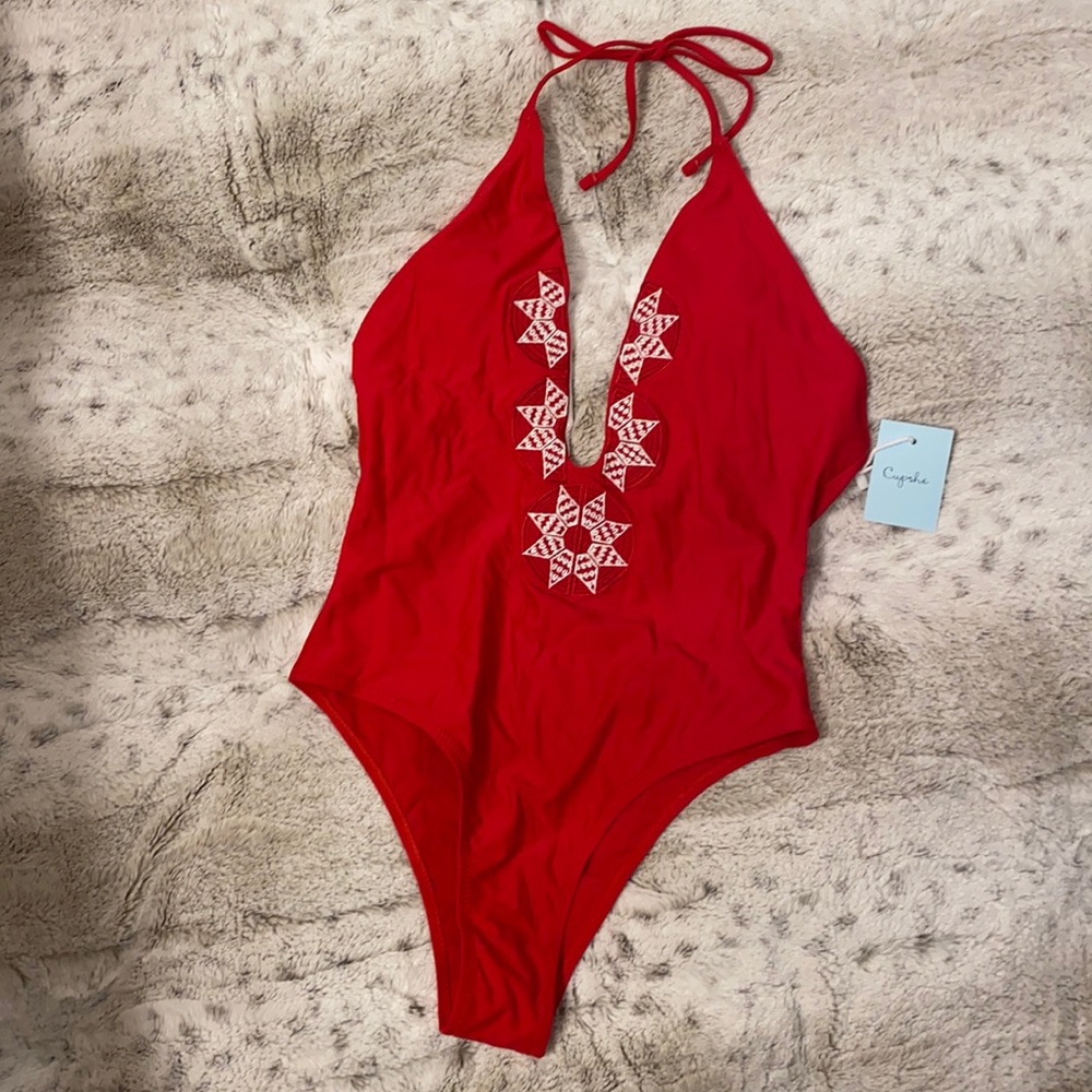 COPY - Cupshe embroidery one piece halter top swim suit